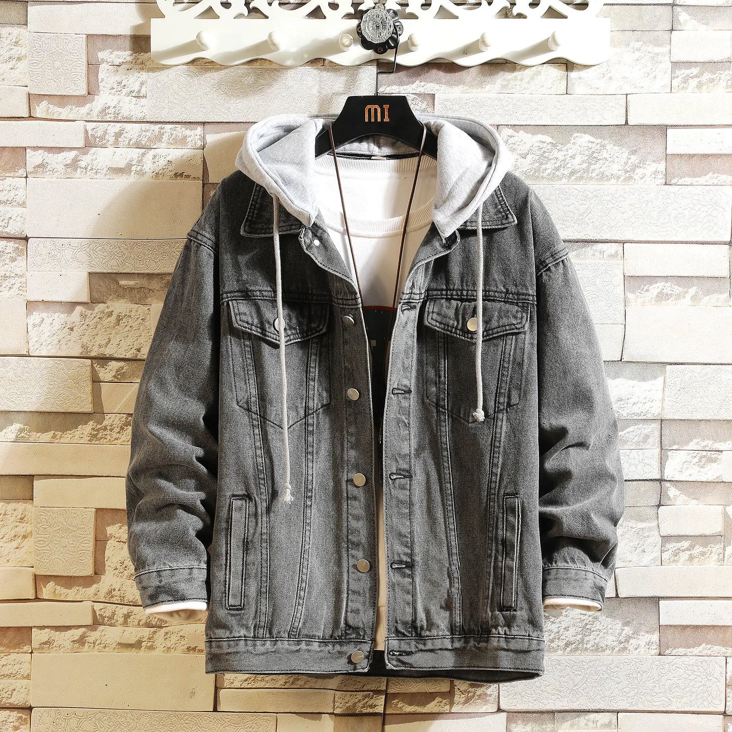Veste en denim homme FAVOCENT avec capuche détachable – Printemps/AutomneVeste en denim homme FAVOCENT avec capuche détachable – Printemps/Automne