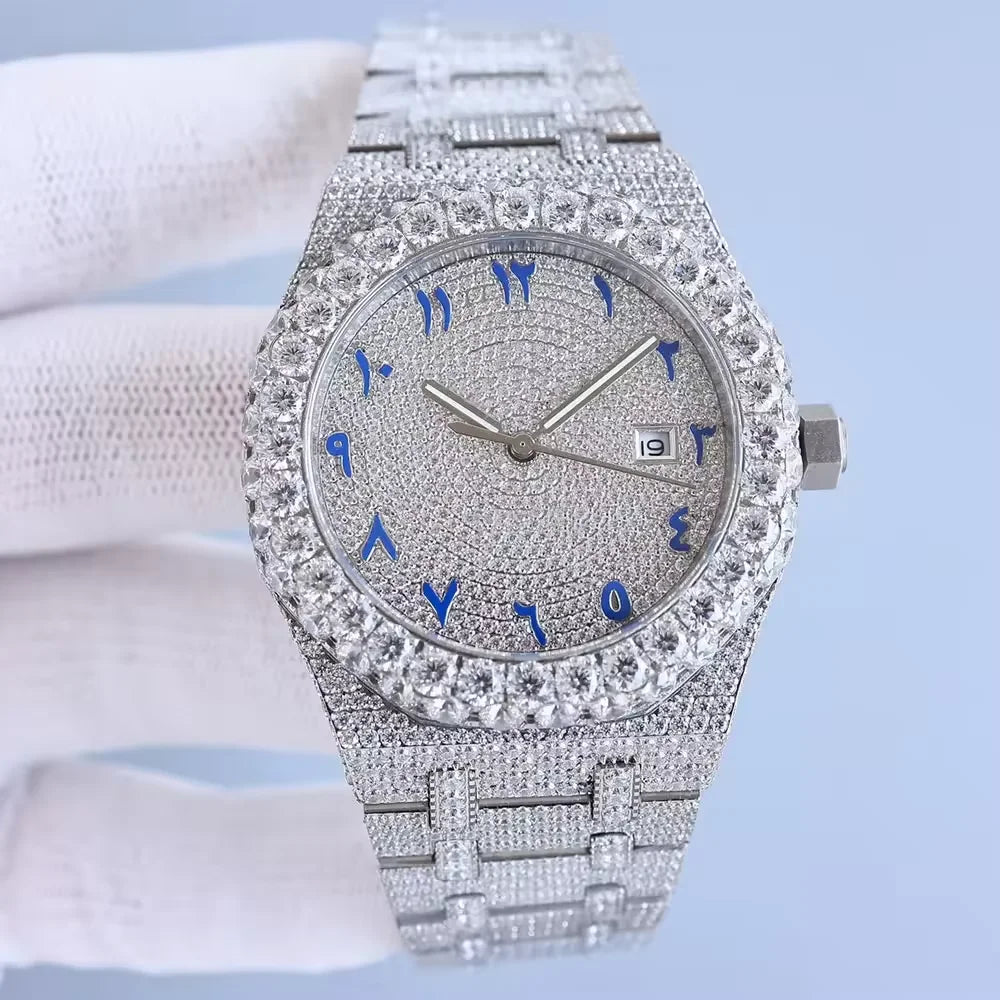 Custom Men's Hip Hop Mechanical Watch Handmade Bling Bling Completely Chilled Out Chest VVS Mossany Watch
