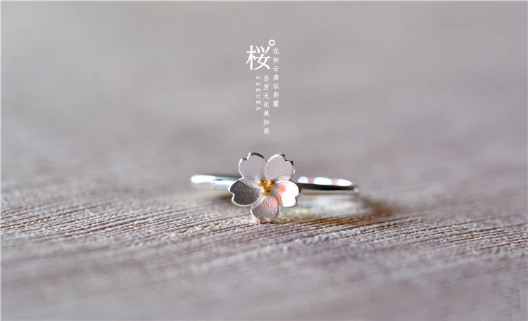 Bagues ouvertes en argent Sterling 925 avec fleur de cerisier pour femmes, bijoux hypoallergéniques à la mode pour filles