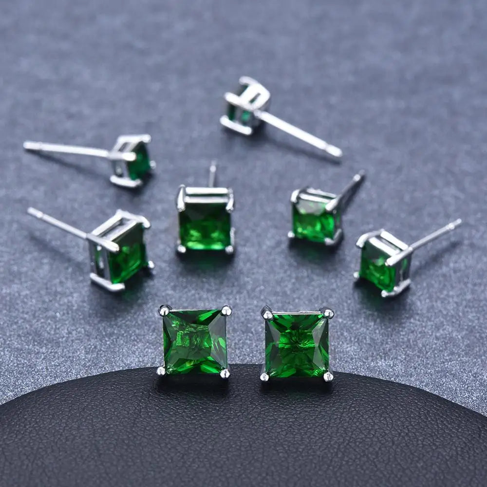Boucles d'oreilles carrées en pierre verte Simple pour femmes et hommes, clous d'oreilles de princesse en cristal pour mariage, Vintage, en os, bijoux pour maman