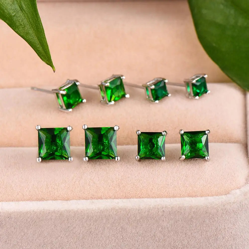 Boucles d'oreilles carrées en pierre verte Simple pour femmes et hommes, clous d'oreilles de princesse en cristal pour mariage, Vintage, en os, bijoux pour maman