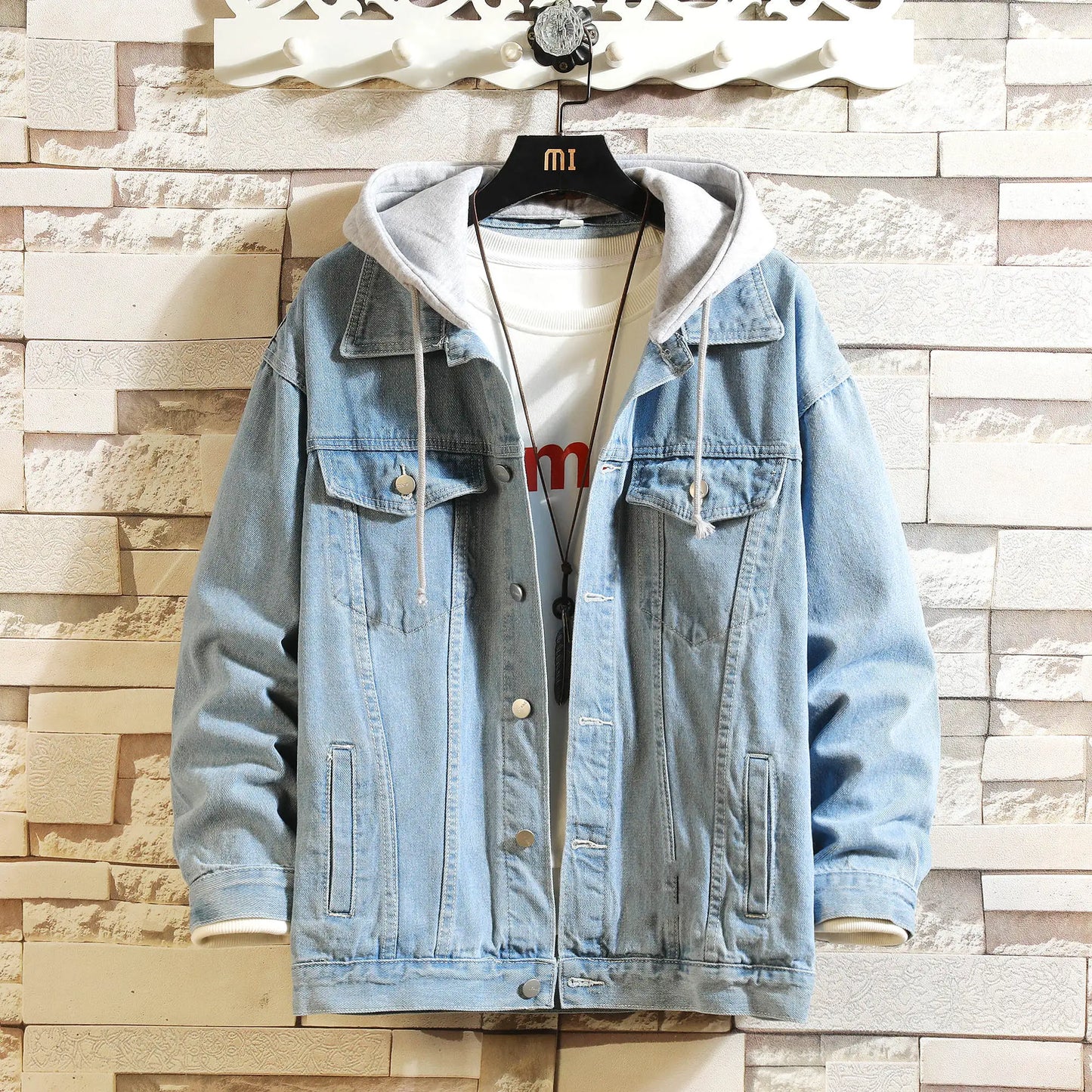 Veste en denim homme FAVOCENT avec capuche détachable – Printemps/AutomneVeste en denim homme FAVOCENT avec capuche détachable – Printemps/Automne