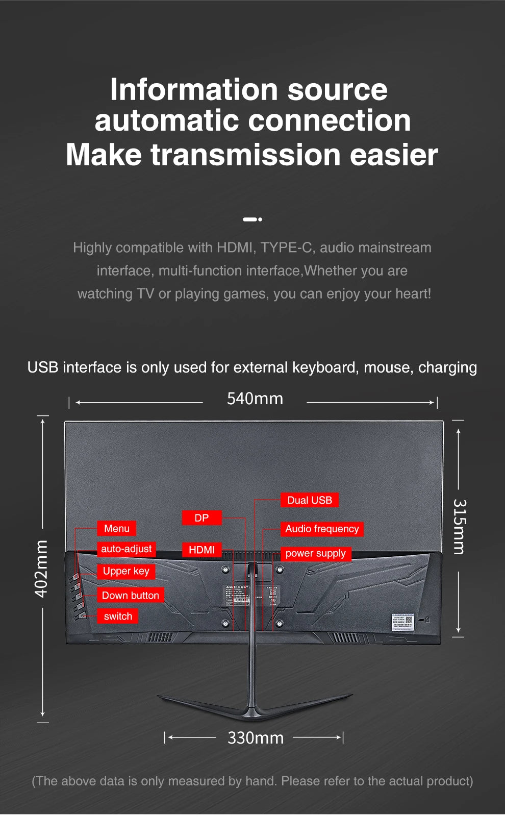 24 Inch Anmite 165Hz LCD Monitor PC IPS FHD Desktop Gaming Computer Screen Tablet HDMI/DP/1920*1080 Compatible Built-in Speaker