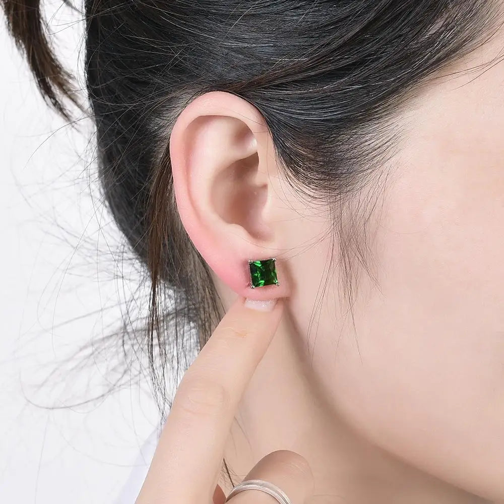 Boucles d'oreilles carrées en pierre verte Simple pour femmes et hommes, clous d'oreilles de princesse en cristal pour mariage, Vintage, en os, bijoux pour maman