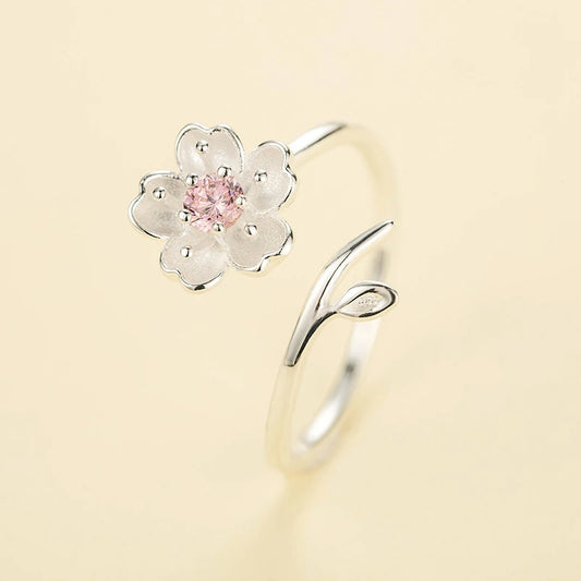 Bagues en argent Sterling 925 pour femmes, taille ajustable, en zircon rose, en fleur de cerisier, nouvel arrivage