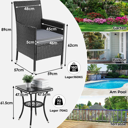 WUNICEF-Ensemble de canapé et bistrot de conversation en rotin, meubles d'extérieur, baume de jardin, table basse et 2 chaises, 3 pièces