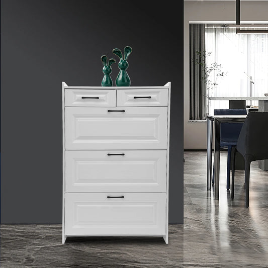 Armoire à chaussures Armoire à chaussures blanche étroite pour 18 paires de chaussures réglables avec 2 tiroirs pour couloir d'entrée blanc