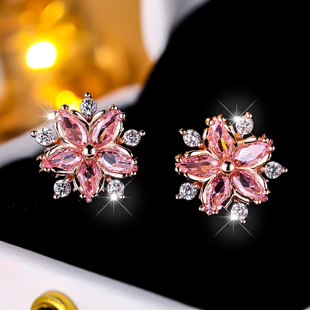 Boucles d'oreilles à tige flocon de neige en pierre pour femme, blanc, violet, mignon, vintage, document en or, bijoux de mariage
