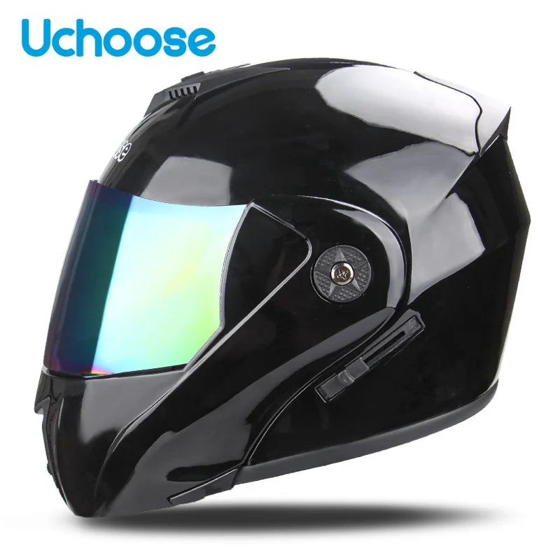 Uchoose Casque à Section transversale Double lentille Certification DOT Casque de moto de sécurité Casque à rabat modulaire Casque unisexe avec visière
