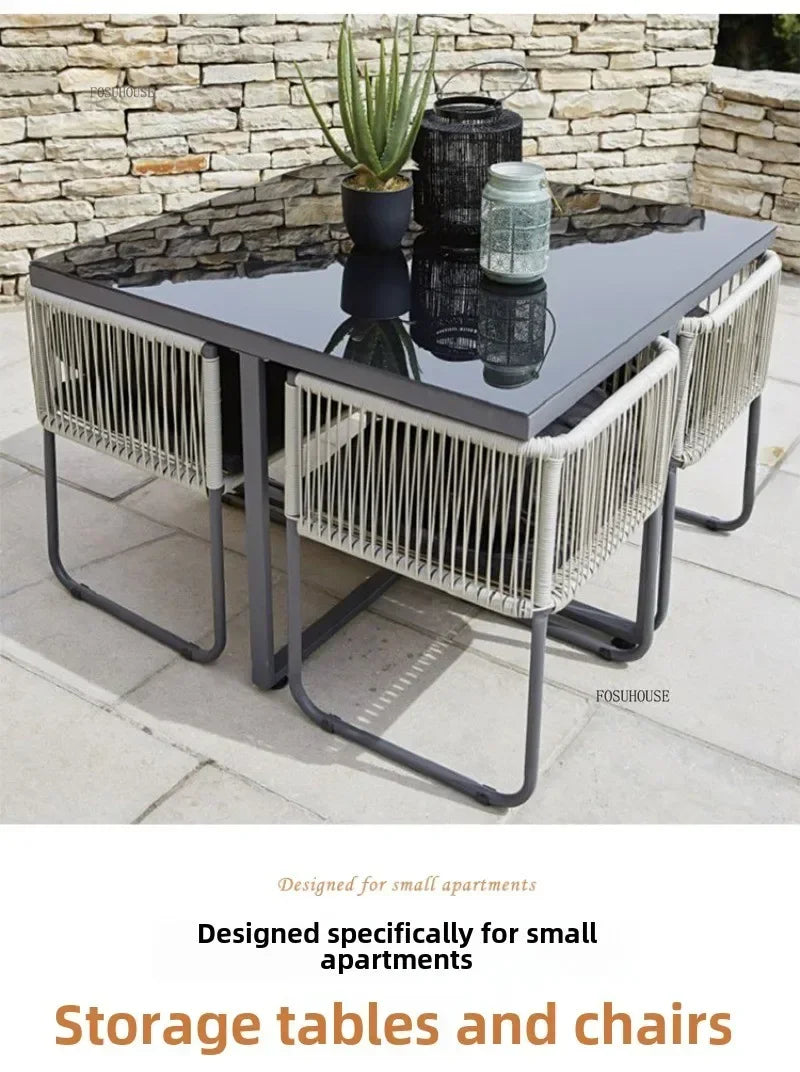 Ensembles de Table et de chaises d'extérieur en rotin PE, Table et chaise de loisirs pour cour, ensemble de meubles de jardin, balcon, meubles de Villa de jardin BB