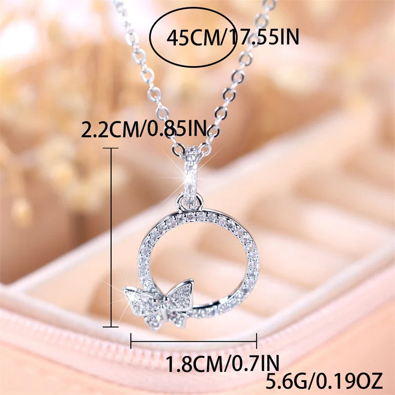 Collier pendentif papillon rond blanc pour femme, mignon, document en argent, colliers de la présidence, cadeau de bijoux de mariage, mode féminine