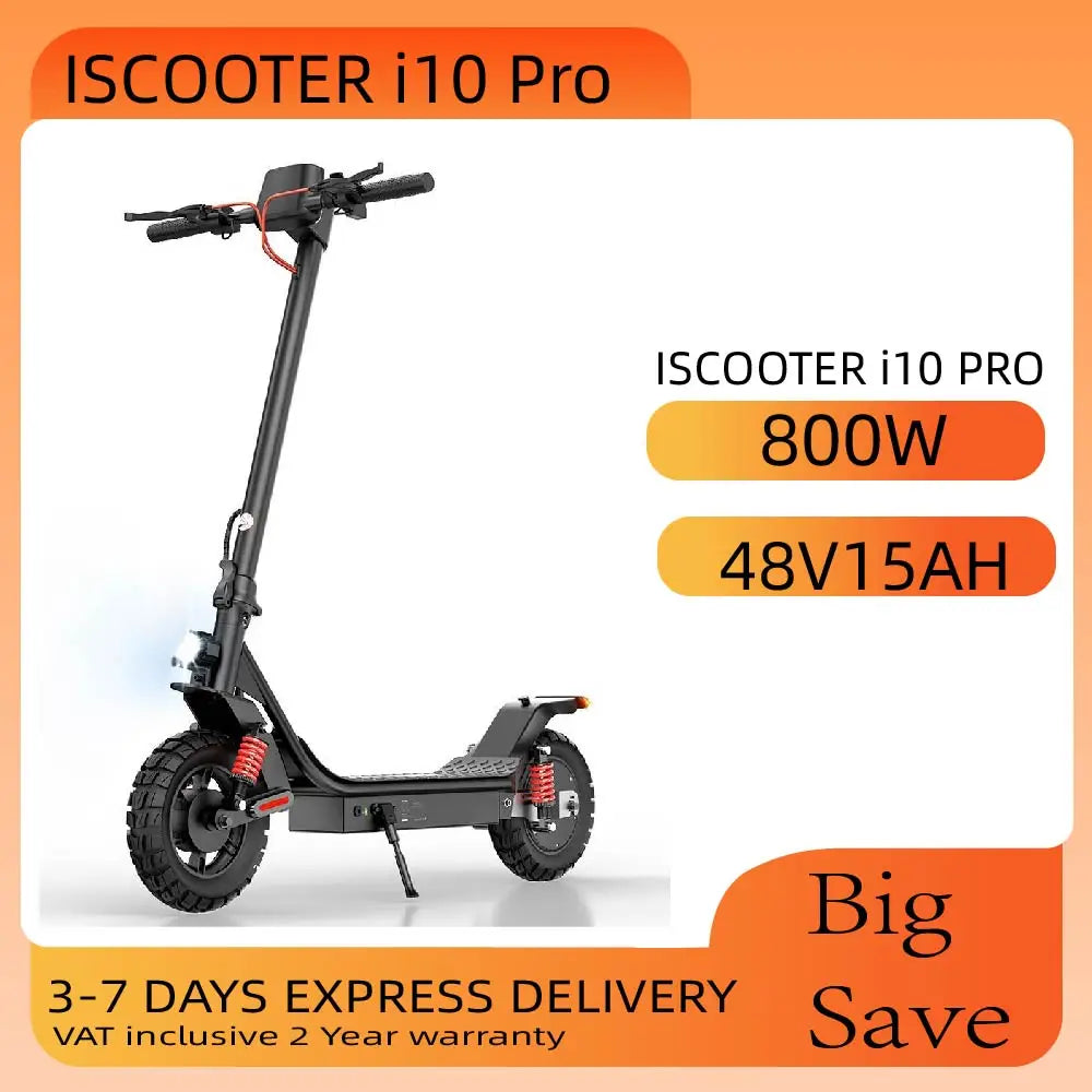 iScooter i10 Pro – Trottinette Électrique 800W 48V 15Ah | 45 km/h, 60 km d’autonomie, Pliable & Tout-Terrain