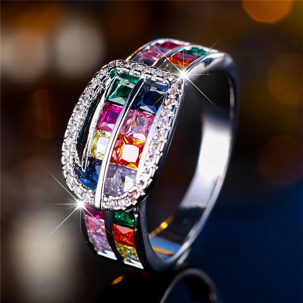 Bague de Luxe en Forme de Petit Arc-en-Ciel pour Femme, Bijou Vintage en Argent pour Patients de Mariage