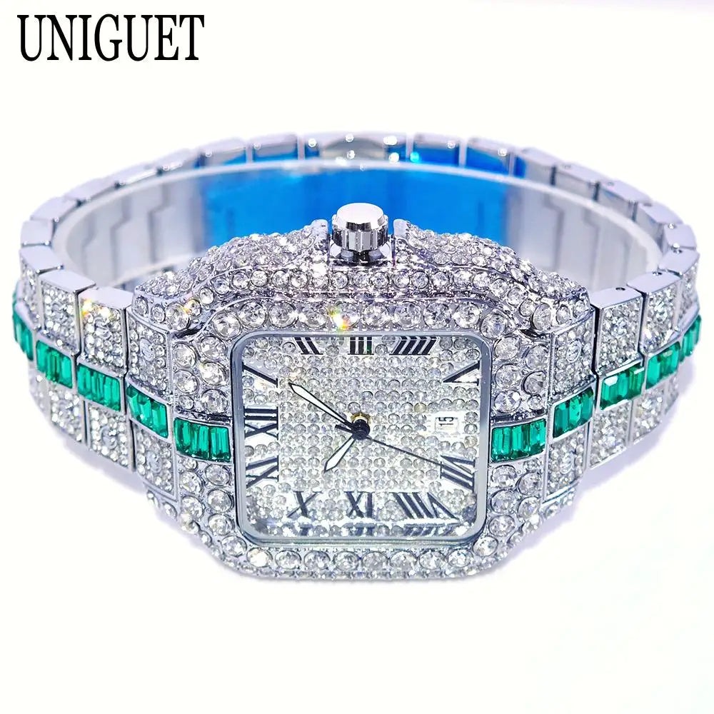 Montres de luxe en diamant rouge pour hommes, marque ummy GUET, Hip Hop, glacé, bling, bijoux, montre-bracelet, mode, étanche, horloges à quartz carrées