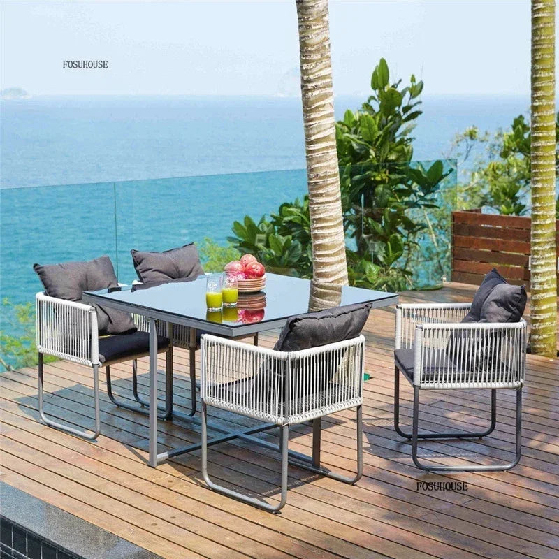 Ensembles de Table et de chaises d'extérieur en rotin PE, Table et chaise de loisirs pour cour, ensemble de meubles de jardin, balcon, meubles de Villa de jardin BB