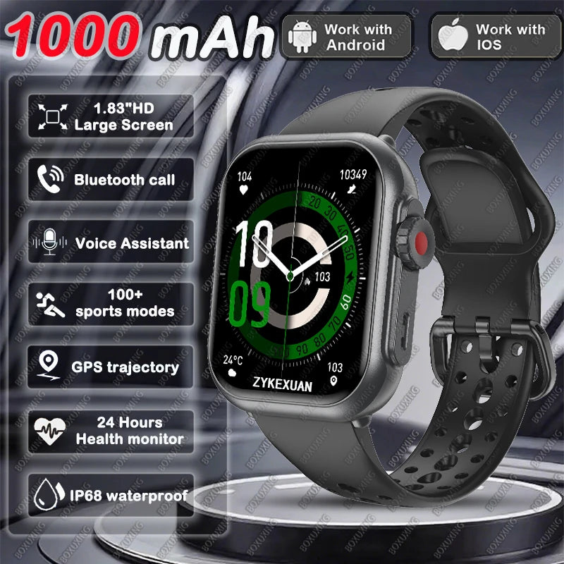 Montre Intelligente BOXUXING 2025 – Écran 1,85", Santé et Sport, Assistant Vocal