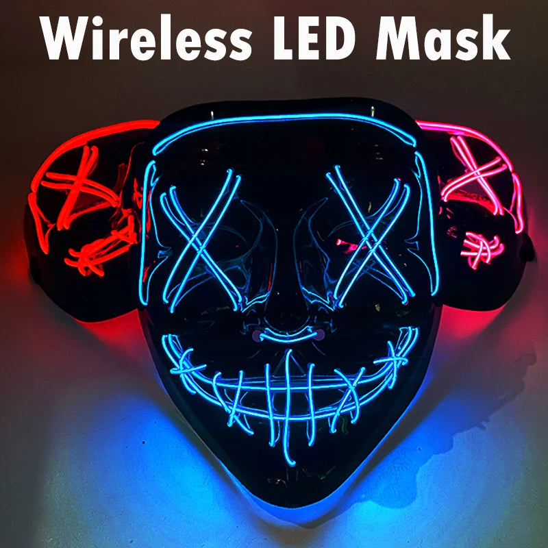 Masque Néon Lumineux EL – Halloween, Cosplay et Purge Effrayant pour Adultes