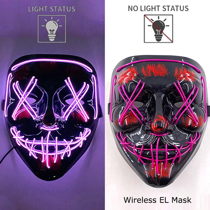 Masque Néon Lumineux EL – Halloween, Cosplay et Purge Effrayant pour Adultes