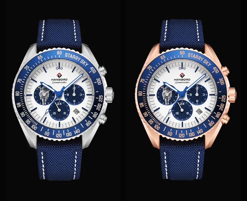 HANBORO Herren-Automatikuhr, Luxusuhren, Militär, mechanische Armbanduhr, 50 m wasserdicht, Nylonarmband, Monat, Woche, Datum, 24 Stunden