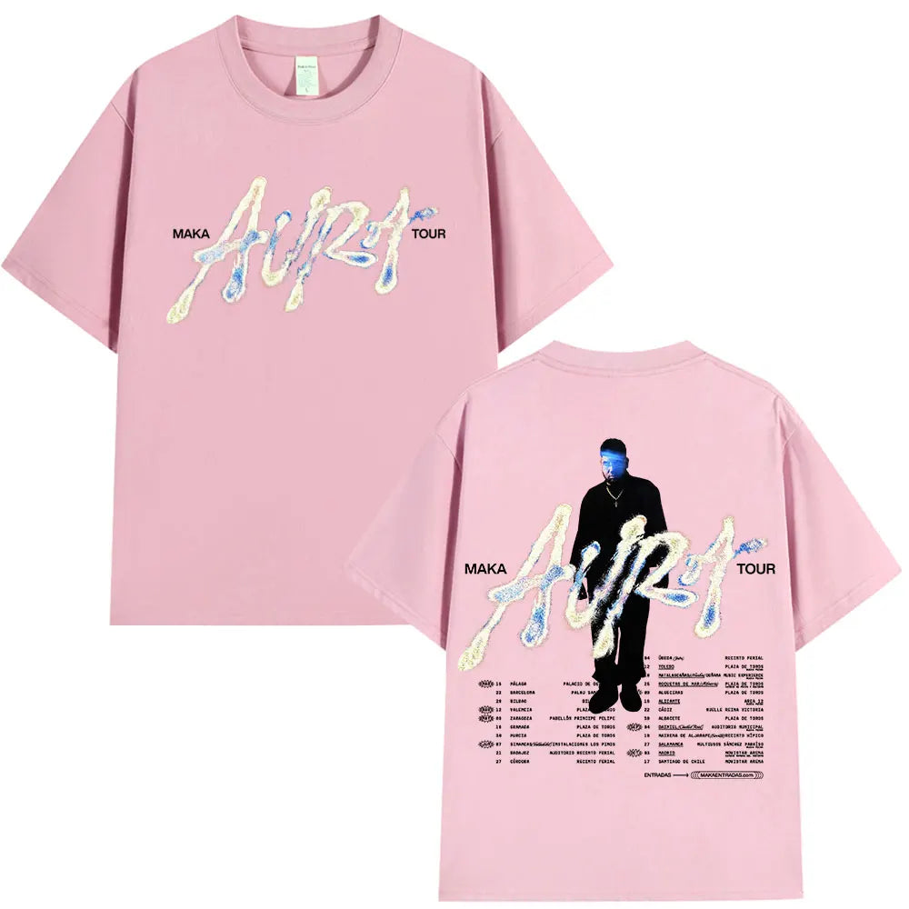 Rappeur Maka 2025 Aura Tour Merch T-shirts hommes femmes mode Vintage T-shirt décontracté coton col rond manches courtes T-shirt Streetwear
