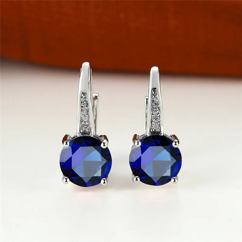Boucles d'oreilles rondes en pierre blanche pour femmes, bijoux de mariage, cristal, classique, argent, document, femme, luxe