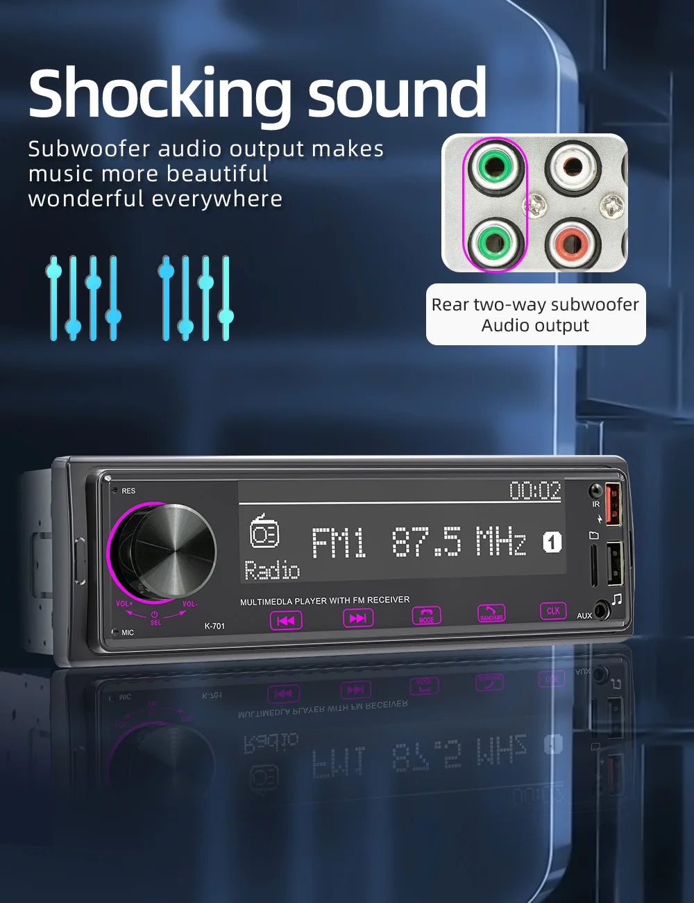 Autoradio BQCC 1DIN MP3 avec Radio DAB – Écran Tactile 2,5", Audio Puissant et Multi-Formats