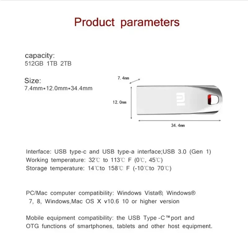 Clé USB 3.0 en métal de 2 to, clé USB haute vitesse 1 to 512 go, clé USB Portable SSD, disque Flash USB, adaptateur TYPE-C