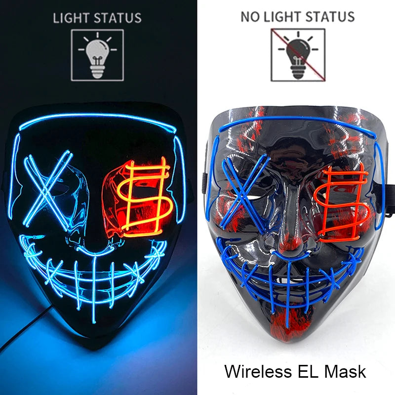 Masque Néon Lumineux EL – Halloween, Cosplay et Purge Effrayant pour Adultes