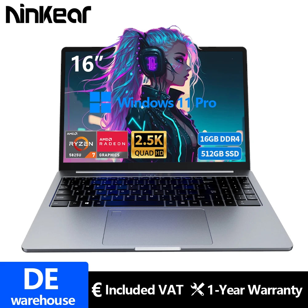 Ninkear A15 Pro – Ordinateur portable 16’’ IPS 2.5K, AMD Ryzen 5, 16GB DDR4, 512GB, Windows 11 Pro