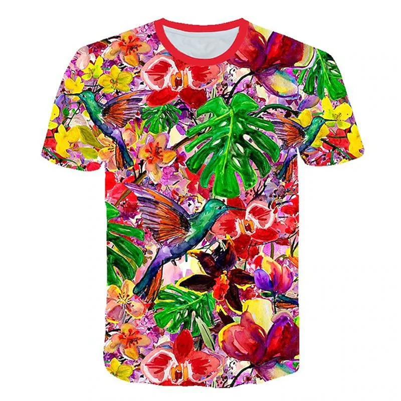 T-shirt manches courtes col ras du cou pour homme, vêtement hawaïen, imprimé Floral en 3D, plantes tropicales, feuilles d'oiseaux papillon, été