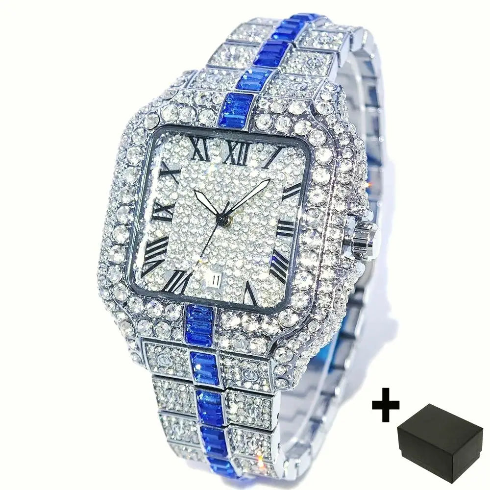 Montres de luxe en diamant rouge pour hommes, marque ummy GUET, Hip Hop, glacé, bling, bijoux, montre-bracelet, mode, étanche, horloges à quartz carrées