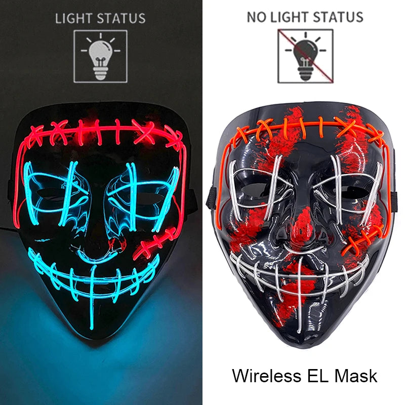 Masque Néon Lumineux EL – Halloween, Cosplay et Purge Effrayant pour Adultes