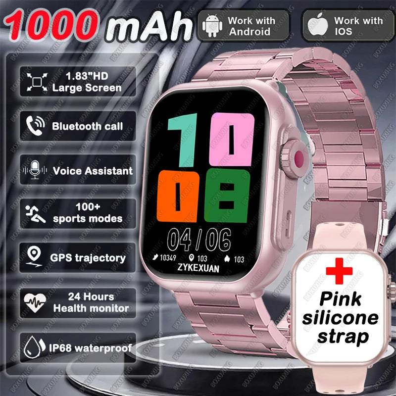 Montre Intelligente BOXUXING 2025 – Écran 1,85", Santé et Sport, Assistant Vocal