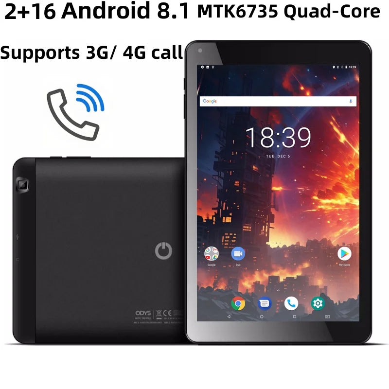 10.1 pouces QDYS Android 8.1 appel téléphonique tablette 2GB RAM 16GB ROM double caméra 1280*800 IPS Quad-Core 1.3GHz MTK6735 CPU carte SIM