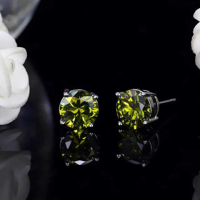 Boucles d'oreilles rondes en cristal rouge vert pour femmes et hommes, bijoux de mariage, arc-en-ciel mystique, feu, bleu, vert, Zircon, Double boucles d'oreilles