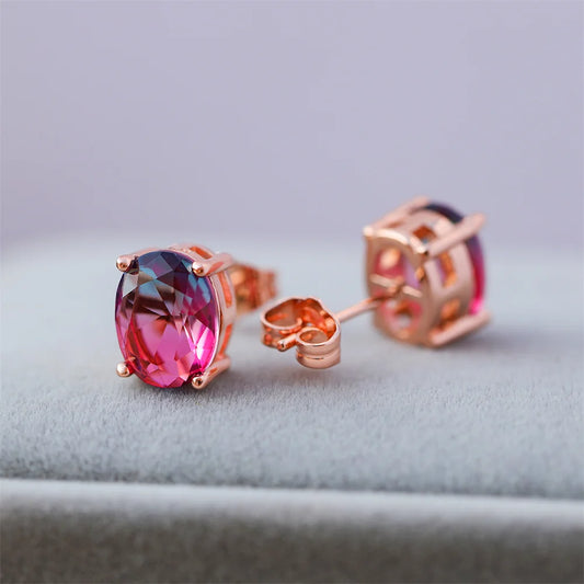 Petite pierre ovale Rose rouge bleu cristal boucles d'oreilles pour femmes Vintage couleur or Rose boucle d'oreille de mariage polyvalent bijoux cadeau