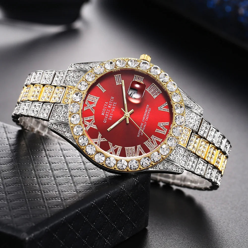 Hip Hop glacé hommes montre pleine AAA strass autour de luxe montres à Quartz horloge ronde unisexe montre-bracelet cadeau pour petit ami