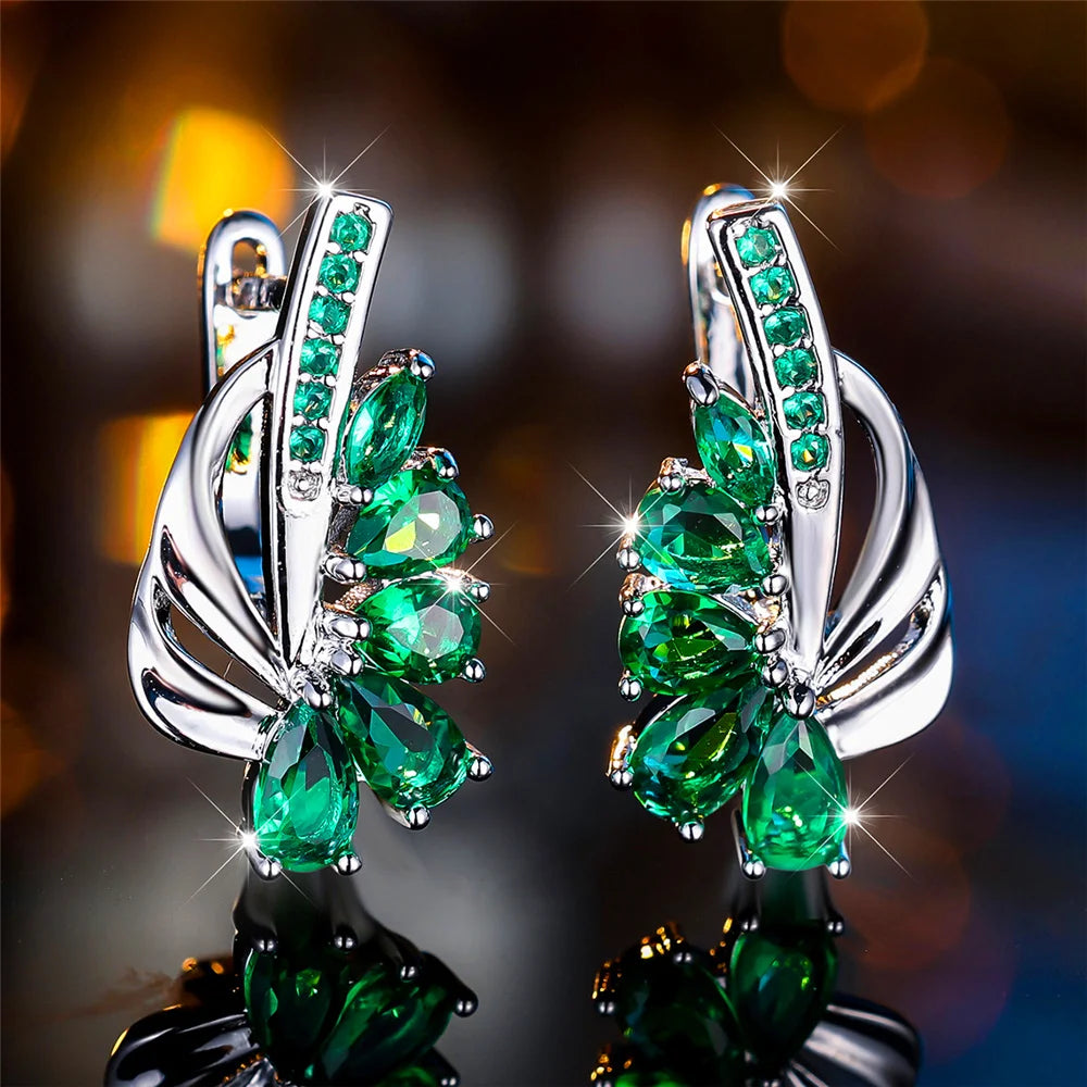 Boucles d'oreilles clip en pierre pour femme, bijoux de mariage, breloque, document doré, couleur verte, luxe