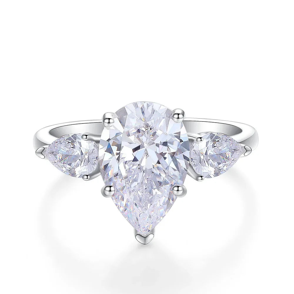 Bague de luxe en or blanc et platine massif PT950 pour femmes, bague en diamant, goutte d'eau