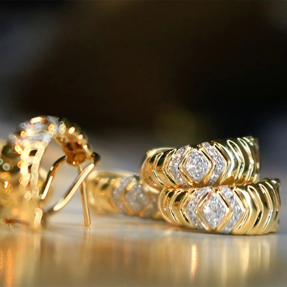 Shelly-Boucles d'Oreilles Vintage en Or Jaune Massif 18K, Bijoux en Diamants Naturels, Conception Géométrique en Losange, Cadeau pour Femme, AU750
