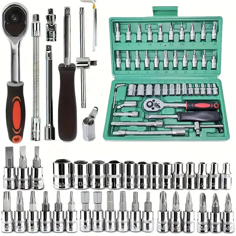 🔧 Kit de Clés à Douille 46 Pièces – Réparation Auto & Maison