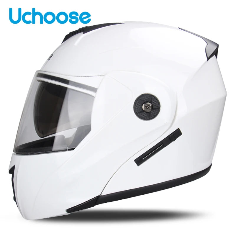 Uchoose Casque à Section transversale Double lentille Certification DOT Casque de moto de sécurité Casque à rabat modulaire Casque unisexe avec visière