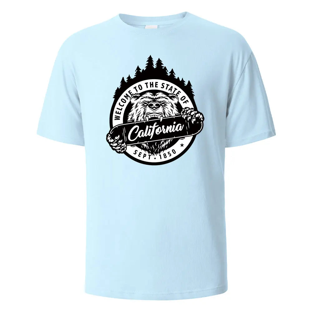 T-shirt californien 100% coton – Homme & femme, été, col rond, respirant et manches courtes