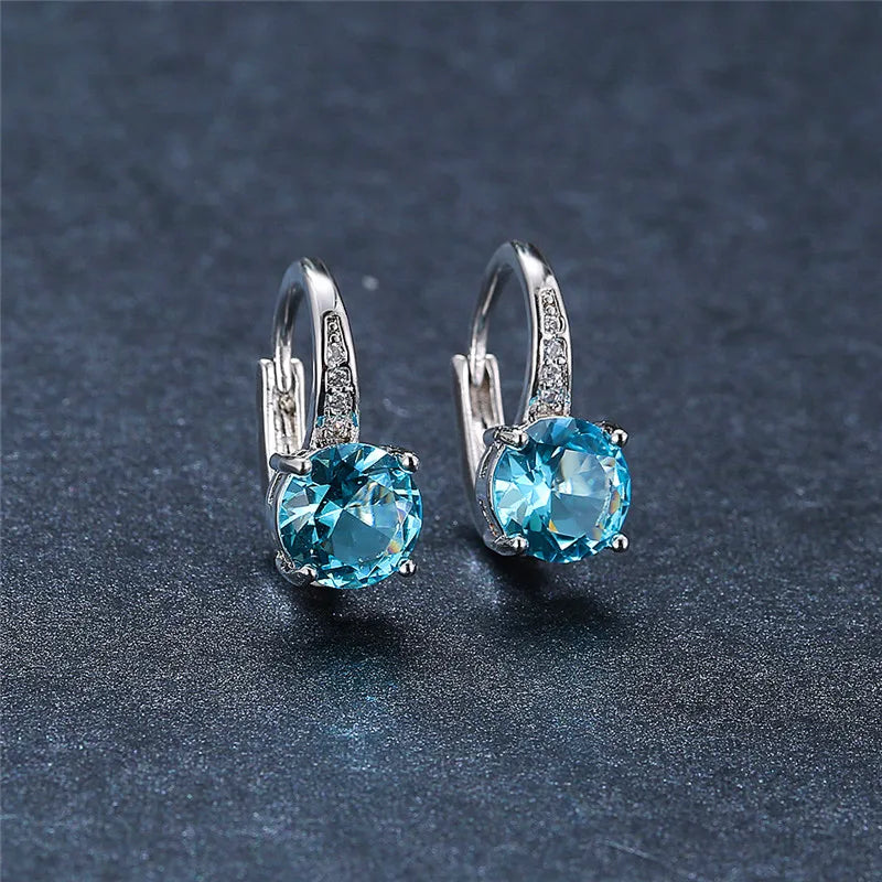 Boucles d'oreilles rondes en pierre blanche pour femmes, bijoux de mariage, cristal, classique, argent, document, femme, luxe