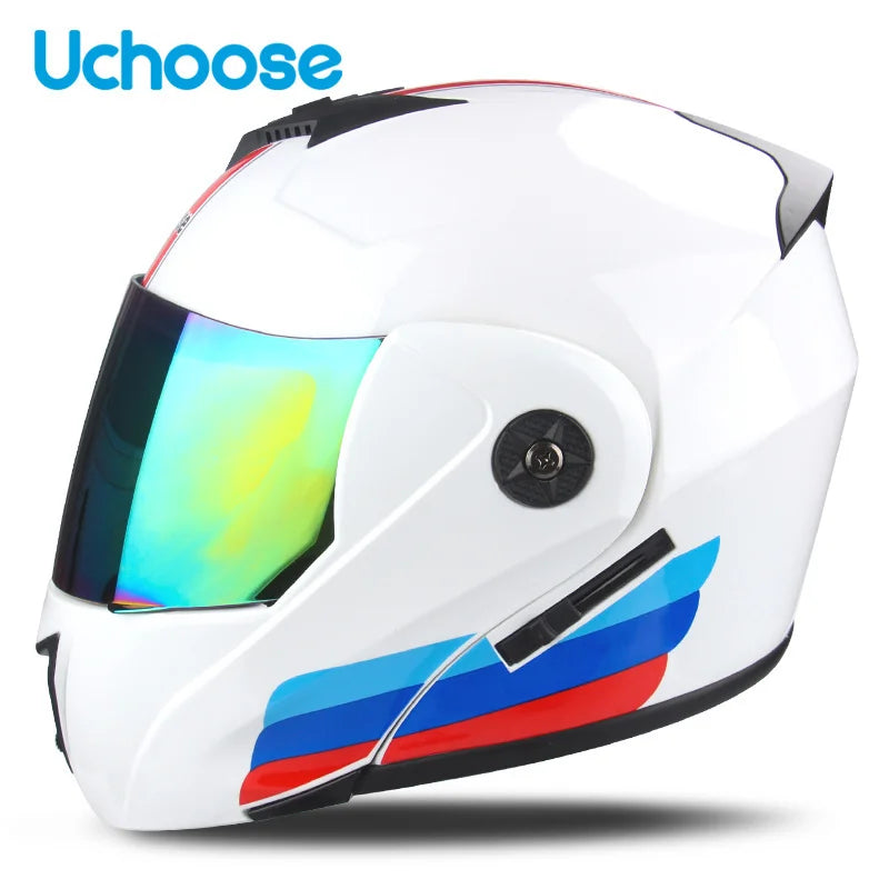 Uchoose Casque à Section transversale Double lentille Certification DOT Casque de moto de sécurité Casque à rabat modulaire Casque unisexe avec visière