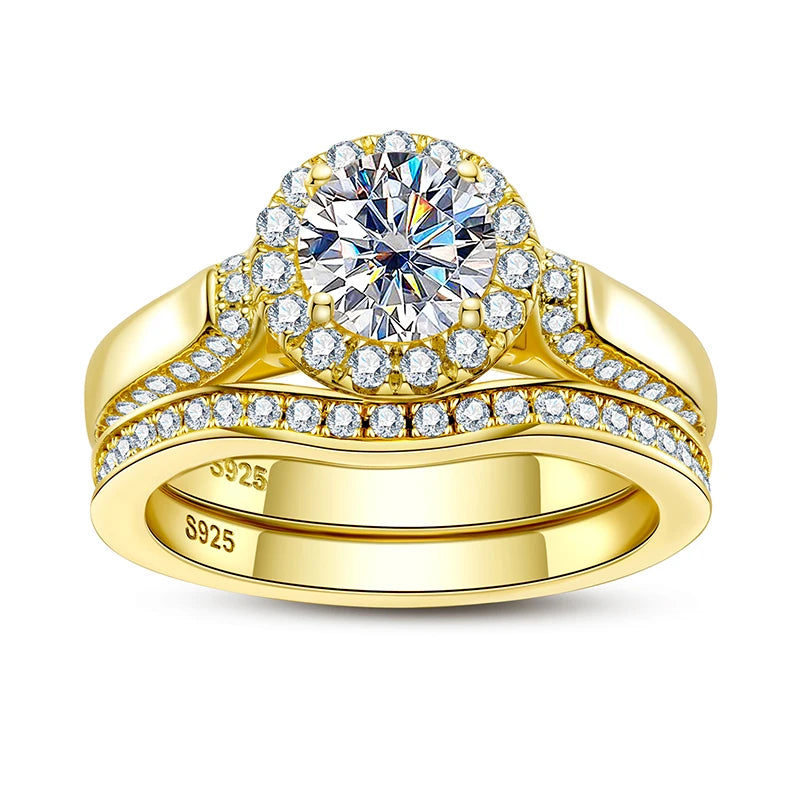 Bague de fiançailles couleur or pour femmes, en argent Sterling 925, 1 Carat, tout Moissanite