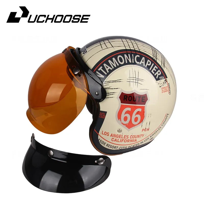 Casque de Moto Rétro Certifié DOT pour Homme, Protection à Visage Ouvert à 73 °, Accessoires pour Harley
