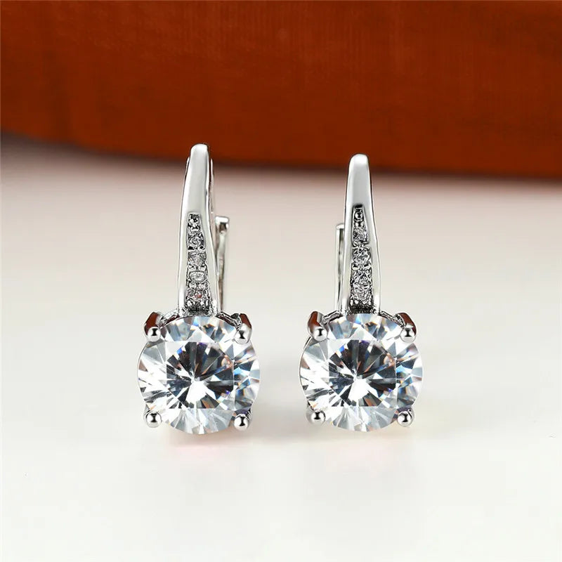 Boucles d'oreilles rondes en pierre blanche pour femmes, bijoux de mariage, cristal, classique, argent, document, femme, luxe