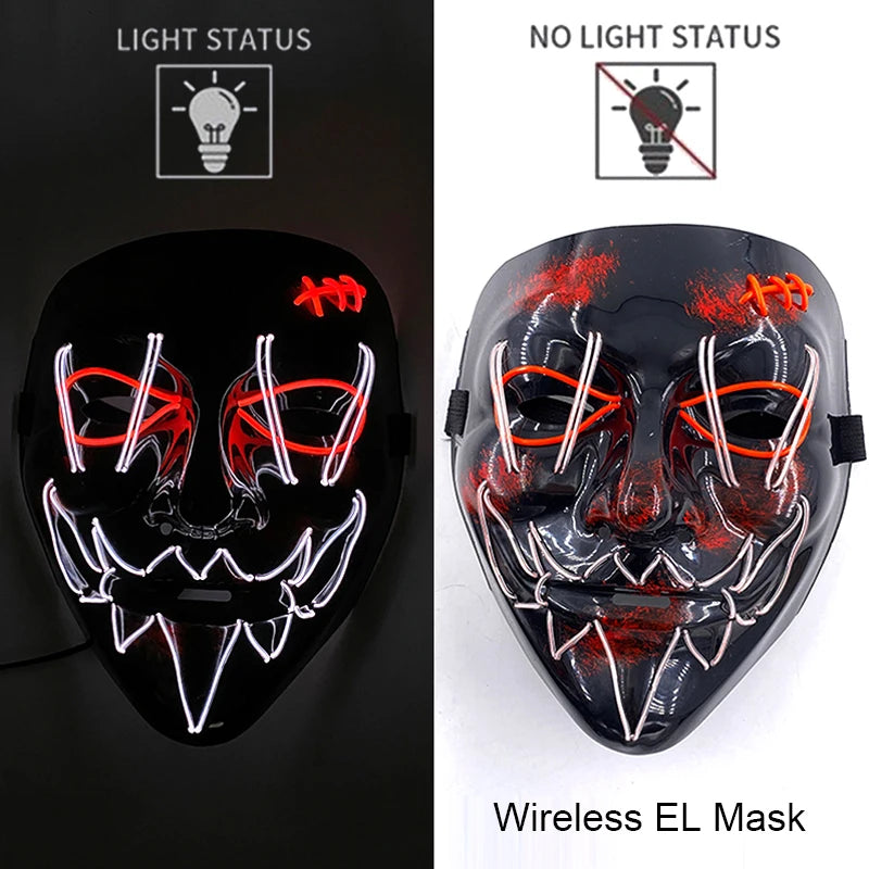 Masque Néon Lumineux EL – Halloween, Cosplay et Purge Effrayant pour Adultes