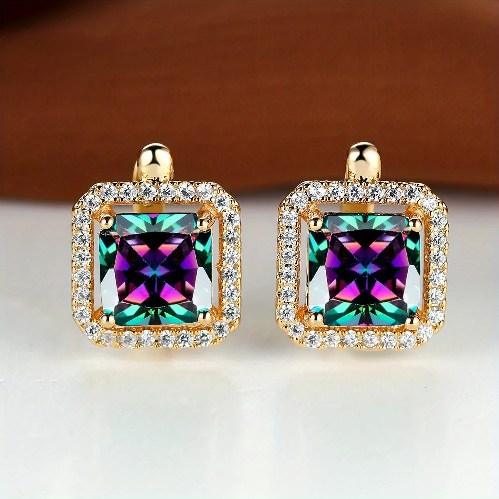 Boucles d'oreilles carrées en pierre verte et Zircon pour femmes, jolies boucles d'oreilles en pierre de naissance en cristal, style Boho, couleur or, petites boucles d'oreilles pour femmes, bijoux